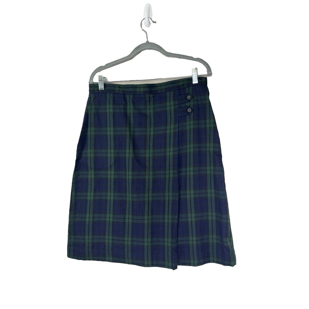 Lands End Tartan Blue Green Plaid Prep School Uniform Skirt 6 Academia Kilt Twee
